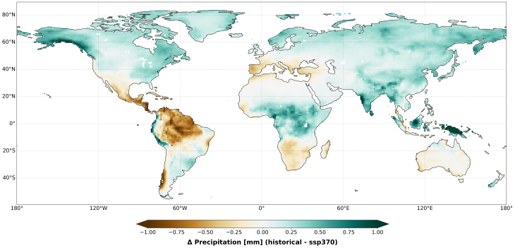 Global map of precipitation chanes