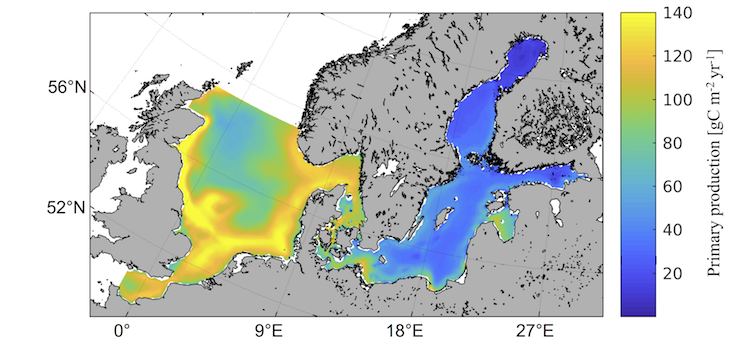 Net primary production North Sea and Baltic Sea